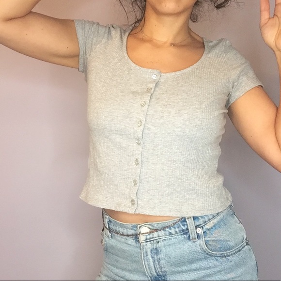 Grey Ribbed Crop Top - Picture 3 of 4